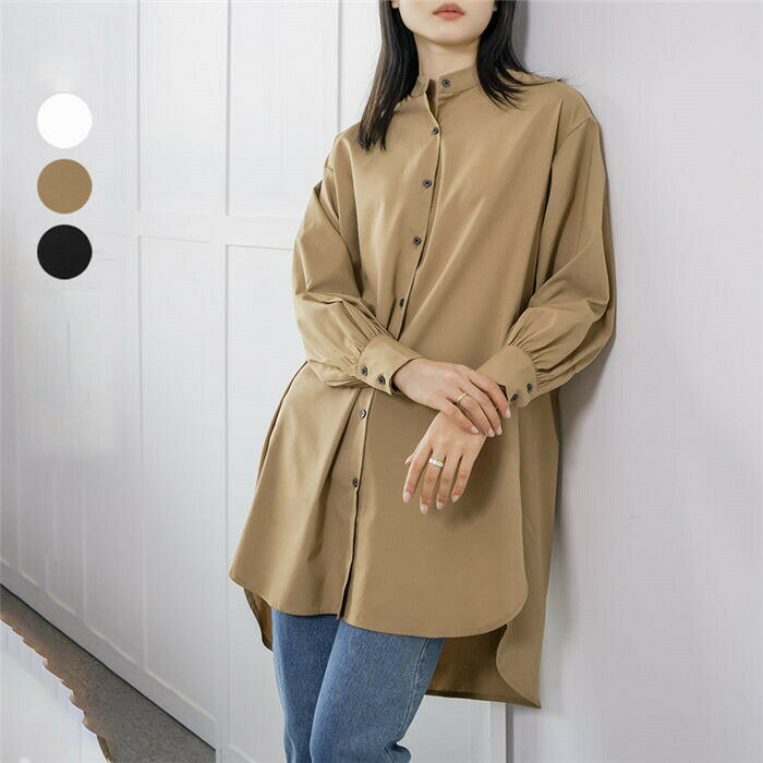Long-Sleeved - チュニック 春 シャツ ロングシャツ 羽織り レイヤード シャツ ロング丈 シャツカーディガン ロング 長袖 無地 前開き ボタン 体型カバー 大きいサイズ チュニック 上着 はおり 重ね着 通勤 スリット 着回し 定番 30代 40代 50代 送料無料 黒 白 ブラック ホワイト