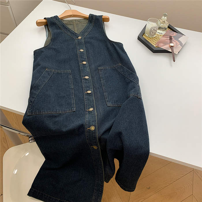 ジャンパースカート デニム 大人 ワンピース 春 秋 ロング ノースリーブ レディース vネック aライン デニムジャンパースカート デニムロングワンピース ジャンスカ オールインワン デニムワンピース 通勤 オフィス 重ね着 おしゃれ 50代 30代 40代 新作 送料無料
