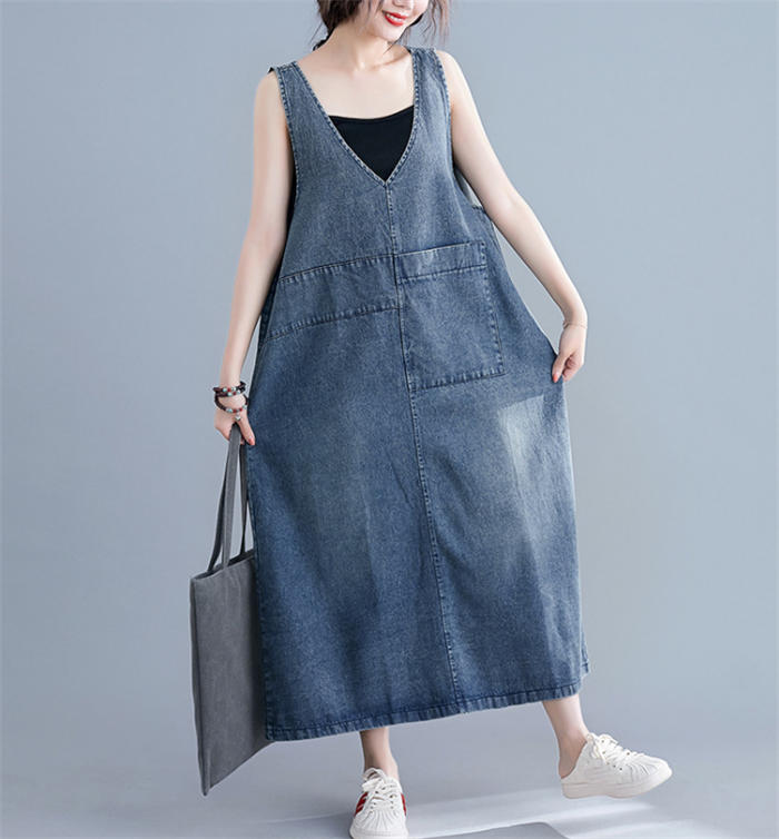 デニムワンピース レディース 2025夏 韓国 薄手 デニム ワンピース スリムフィット おしゃれ 大きいサイズ フェイク ツーピース オーバー オール レディース