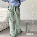 デニムパンツ ワイド レディース ハイウエスト ゆったり デニムワイドパンツ ワイドパンツ デニム レディース ジーンズ ジーパン ロングパンツ ボトムス 配色...
