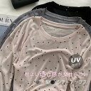 ロンT レイヤード シアー トップス tシャツ 長袖 重ね着 シアートップス 透け感 冷感 涼しい UVカット クルーネック インナー インナートップス 長袖tシャツ レディース 長袖 ロングtシャツ 薄手ロンt 夏用 ベージュ グレー 総柄 ドット 体型カバー シースルー UV 春夏