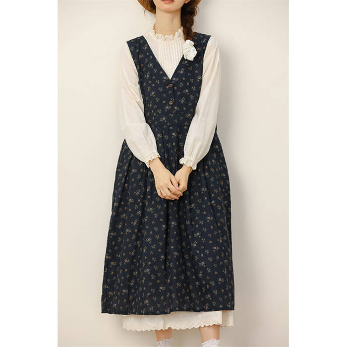 リネン ジャンパースカート レディース 秋 冬 ノースリーブ vネック リネン コットン 総柄 花柄 ロングワンピース ロング ノースリーブワンピース タンクトップワンピース 春 夏 Aラインワンピース エレガント 上品 きれいめ シンプル 通勤 通学 オフィス 重ね着 大人