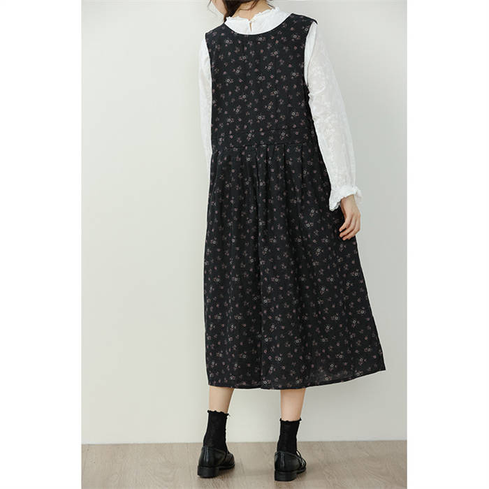 リネン ジャンパースカート レディース 秋 冬 ノースリーブ vネック リネン コットン 総柄 花柄 ロングワンピース ロング ノースリーブワンピース タンクトップワンピース 春 夏 Aラインワンピース エレガント 上品 きれいめ シンプル 通勤 通学 オフィス 重ね着 大人