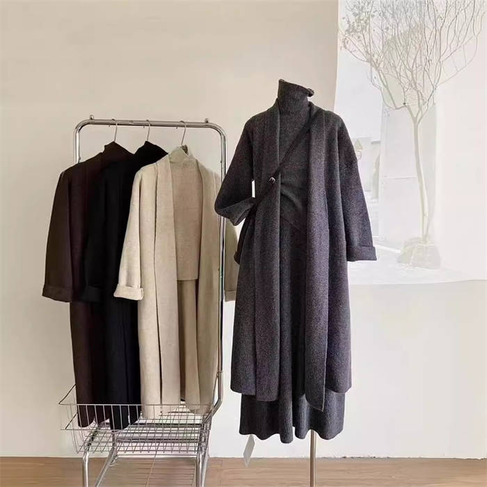 3点セット セットアップ スカート ロング レディース 春 秋 冬 ニットカーディガン ベスト ロング丈 無地スカート 重ね着 ニットベスト 長袖 秋 冬 ロングスカート ゆったり きれいめ aライン ファッション 大人 カジュアル 通勤 体型カバー オフィス 着痩せ 上品 黒