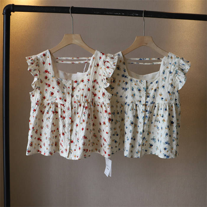 花柄 タンクトップ ブラウス ノースリーブ レディース フリル 可愛い 夏 ノースリーブブラウス 綿麻調 コットン 切り替え トップス 日常 ディリー 綿 お洒落 楽ちん 涼しい カジュアル 体型カバー ゆったり 着痩せ 着心地 外出 大人 通学 新作 通勤 日常 送料無料