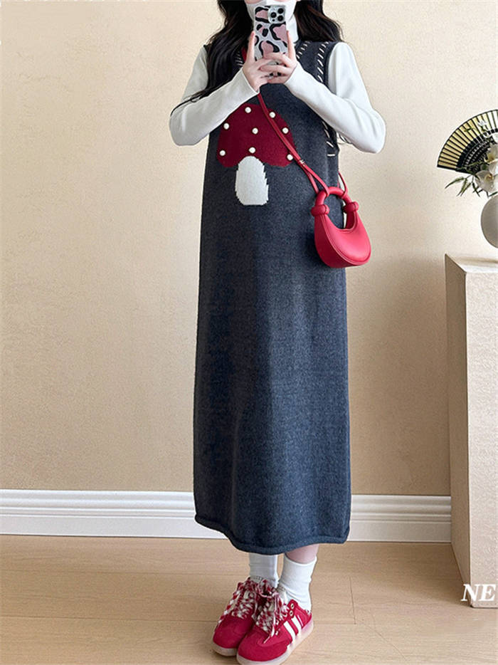 ジャンパースカート ニット ワンピース 春 秋 冬 ロング ノースリーブ レディース クールネック ジャンパースカート 大人 ニットワンピース ジャンスカ ノースリーブワンピース カジュアル 通勤 森ガール 重ね着 おしゃれ 大人 可愛い グレー 新作 送料無料