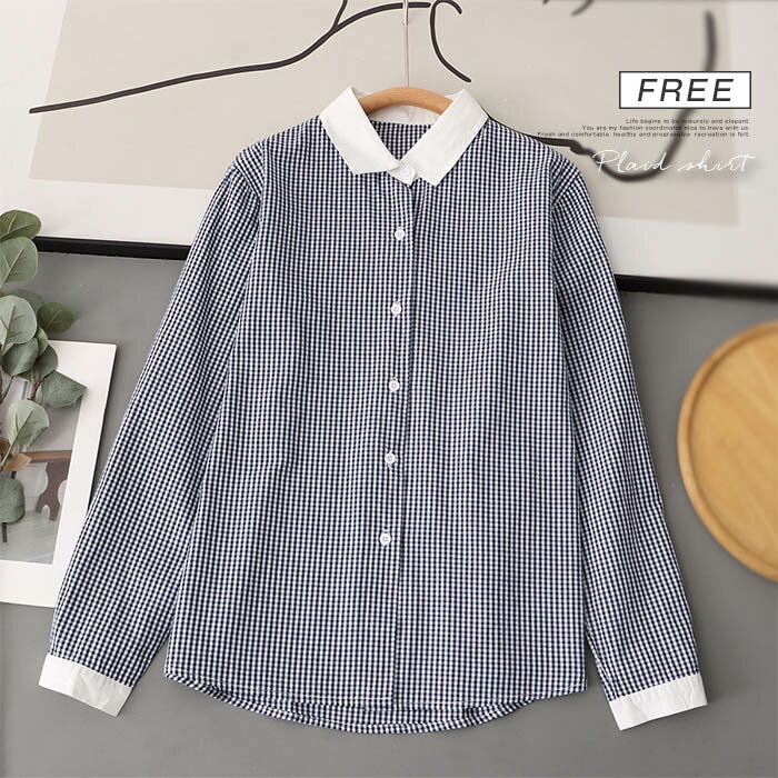 樂天商城 - チェック シャツ ブラウス レディース 長袖 秋 春 コットン シャツブラウス 綿 トップス カジュアル 大きいサイズ 体型カバー ナチュラル おしゃれ 通勤 秋 冬 春 オフィス シンプル 着回し 柔らかい OL ゆったり 前開き 新作 重ね着 切り替え 着痩せ 送料無料