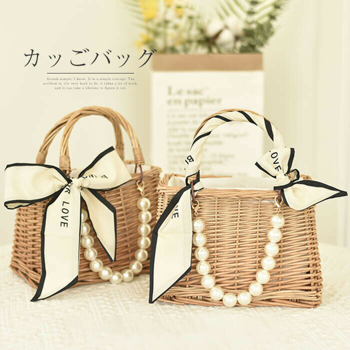 樂天商城 - かごバッグ パール パールカゴバッグ パール付き パール付バッグ 浴衣バッグ 浴衣 カバン 藤バッグ 藤カゴバッグ パールカゴバッグ おしゃれ 自立 サマーバッグ 夏バッグ 浴衣バッグ スカーフ付き バッグ かばん 送料無料