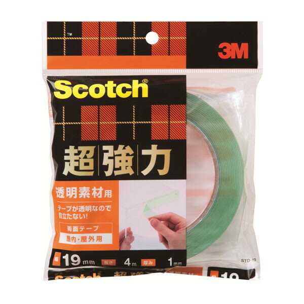 Rakuten - 両面テープ スコッチ 超強力両面テープ 透明素材用 幅19mm×長さ4m×厚み1mm STD-19 3M 両面テープ 超強力 テープ 透明 強力両面テープ M3