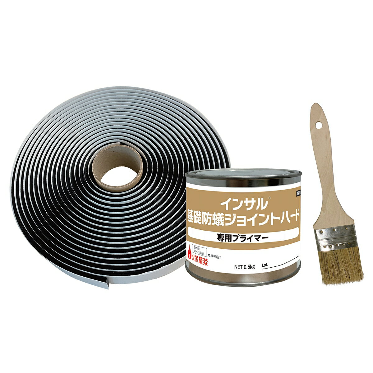 Other - 止水板 インサル 基礎防蟻ジョイントハード ブラック 5巻入 厚み5mm×幅30mm×長さ8m プライマー・刷毛付 KBJH ABC商会 テープ コンクリート シロアリ