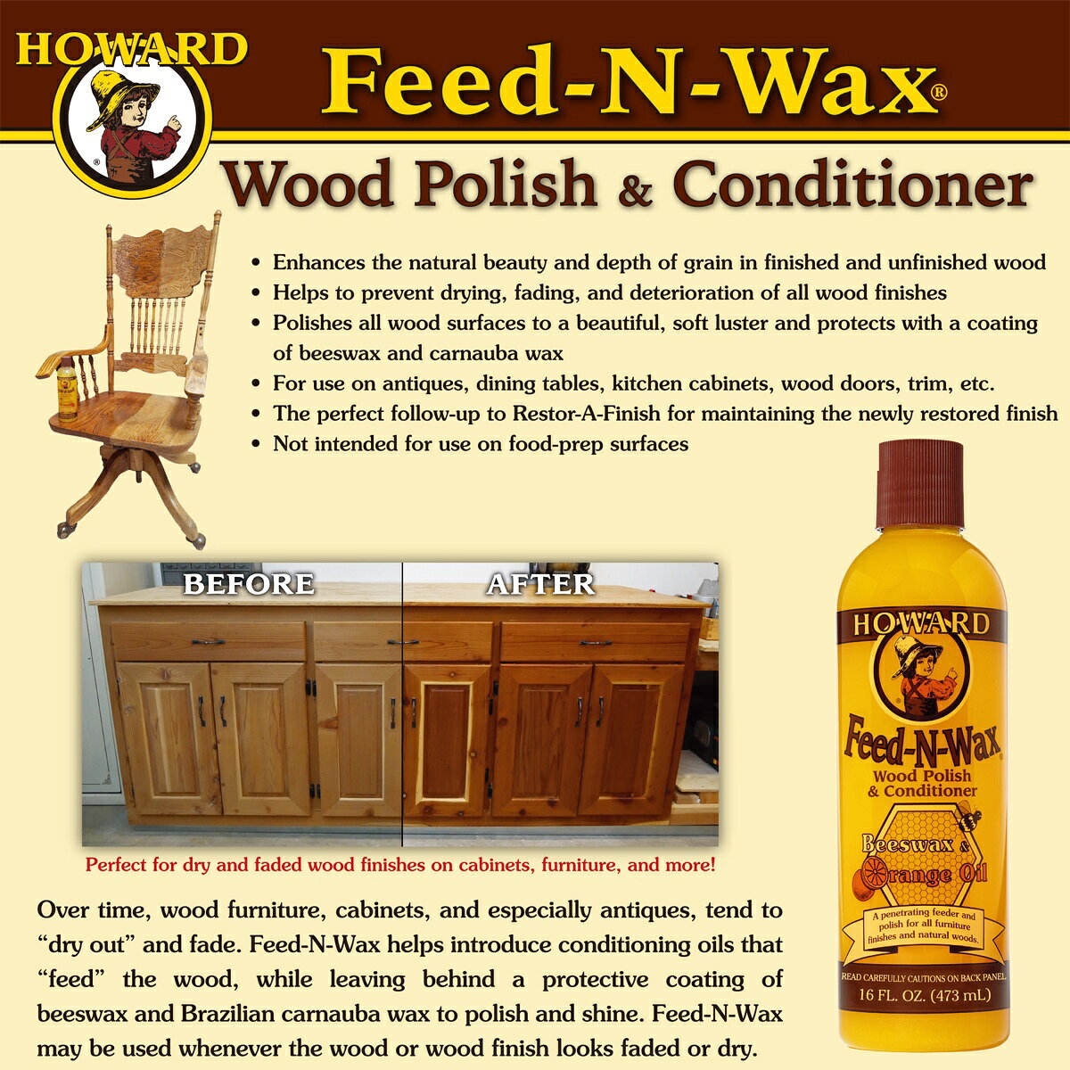 蜜蝋ワックス フィーデンワックス 473ml Feed-N-Wax 16oz. HOWARD オレンジオイル ...