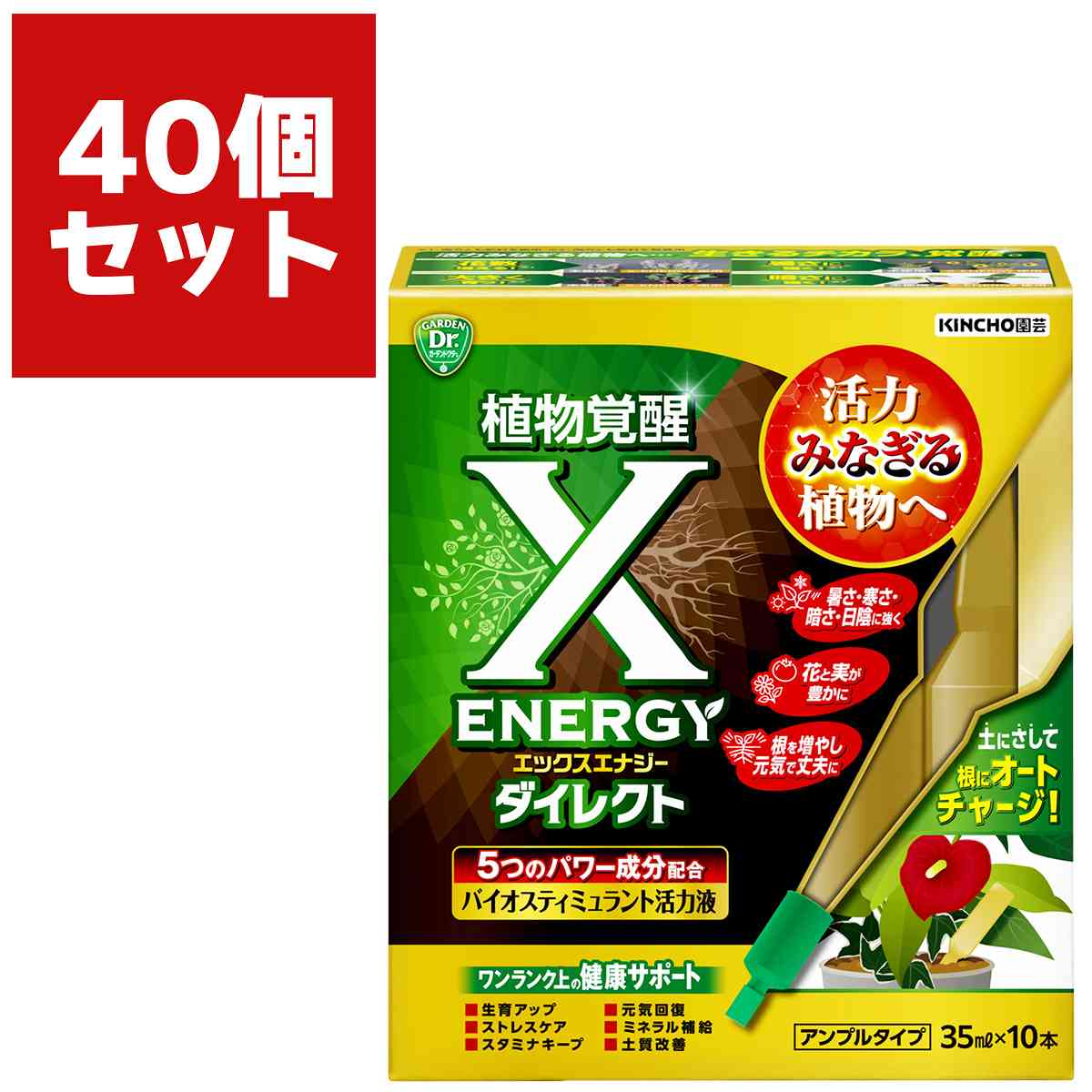 X-ENERGYダイレクト アンプルタイプ (35ml×10本)×40箱 KINCHO園芸 植物覚醒 エックスエナジー アンプル 植物 活力剤 観葉植物 活力液 生育向上 根張り向上
