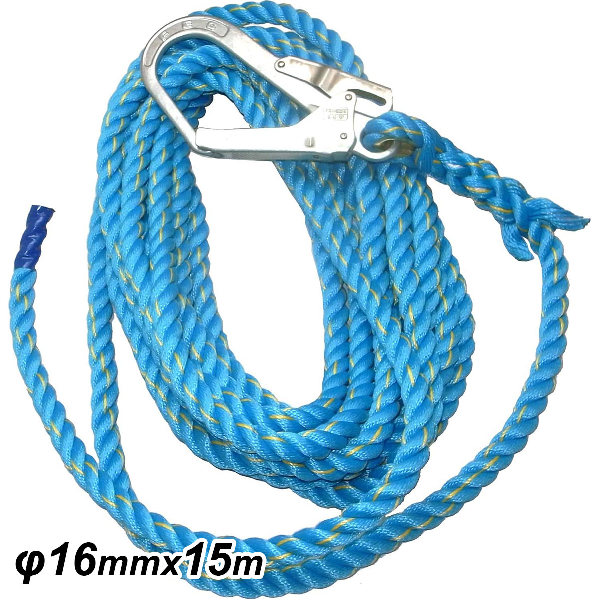 樂天商城 - ニューテトロン親綱 垂直用 青色 φ16mm×15m 片フック付 NEW-TETORON-1615BLUE まつうら工業 ロープ 親綱ロープ フック 親綱 作業 工事 安全