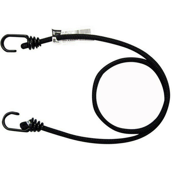 バンジーコード ブラック フック金具付き 8mm×1000mm BC-81012 ユタカメイク ロープ 梱包紐 固定ベルト ゴムバンド ゴムロープ 紐 バンド ゴム M6