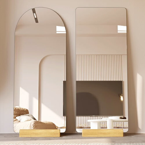 全身鏡 スタンドミラー 高さ160cm フレーム無し モダン シンプル ウェーブミラー かがみ 姿見 アーチ形 170cm 長方形 化粧 服替え 韓国風 玄関鏡 大型 無垢材台座 150cm 立て掛け リビング 寝室 玄関 北欧 オシャレ 高級 全身ミラー 賃貸 INS風 サロン 美容院 服屋 民泊 SNS [2]