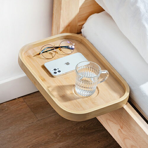 ベッドサイドシェルフ サイドテーブル ミニテーブル 棚寝室 ベッドルーム収納 移動自由 固定装置付け竹 幅38.5 奥行26.5 高さ3.2cm ナチュラル 胡桃色 竹製 [3]
