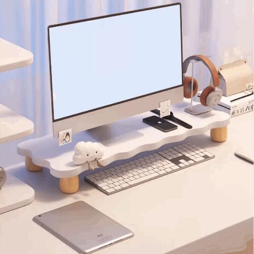 モニター台 机上台 木製 幅55cm 60cm 70cm モニタースタンド 机上ラック パソコン台 ディスプレイ台 キーボード収納 雲形 卓上ラック パソコンラック ホワイト ナチュラル ブラウン PCラック デスク収納 かわいい pc台 おしゃれ デスク上置棚 おしゃれ 送料無料 整理 安定