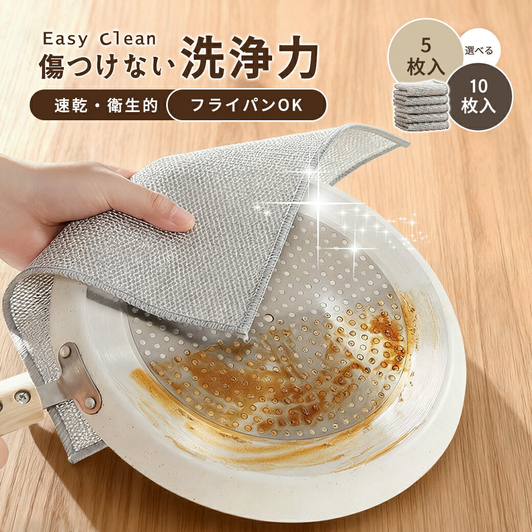 【新発売?期間限定P10倍！】ワイヤーふきん 金属ふきん 食器洗いクロス キッチンクロス メッシュふきん 20×20cm 5枚セット キズつけない 油汚れ 除去 吸水速乾 両面使用 乾湿両用 食器拭き 掃除クロス 再利用可能 ステンレス 陶器 テフロン対応 家庭用 業務用