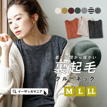 カットソー M/L/LL 秋冬の重ね着に！裏起毛 のあたたかカットソー。 レディース トップス インナー 長袖 丸首 大きいサイズ 【メール便可18】◆無地＆ボーダー 裏起毛クルーネックカットソー