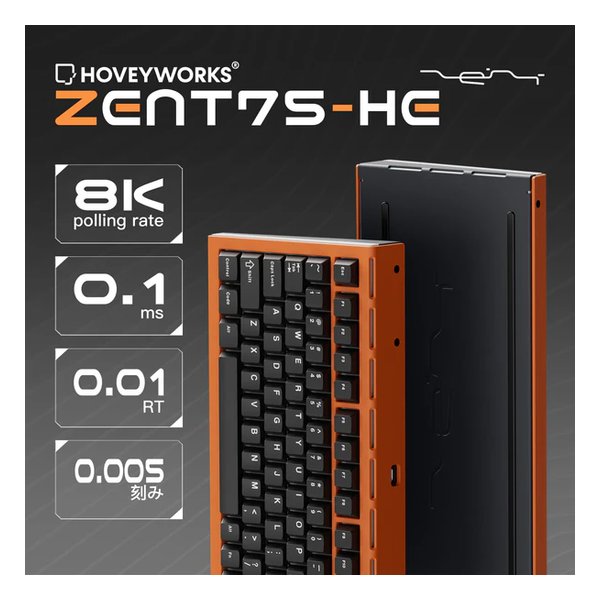 【スーパーSALE限定クーポンあり！】HOVEY WORKS（ホビーワークス）ゲーミングキーボード ZENT75-HE 8K/0.1ms/0.01RT/0.005刻み/オレンジ ZENT75-HE Orange(2649893)送料無料