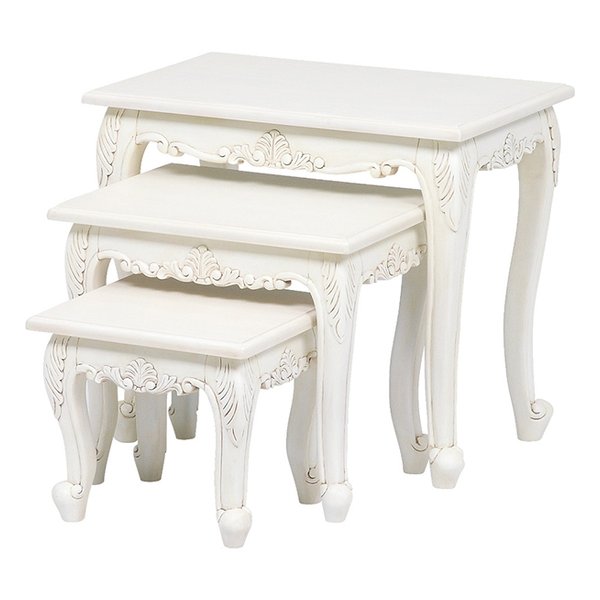 【15日は24時間限定クーポン配布】萩原 ハギハラヴィオレッタ ネストテーブル 3点セット 猫足 おしゃれ アンティーク ホワイト 白 RT-1751AW(2519818)代引不可