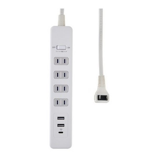 【25日は24時間限定クーポン配布】ELPA エルパ電源タップ 集中スイッチ AC 4個口 USB-A×2 PD対応USB-C×1 2m 雷ガード WLS-4322SUC W(2569612)送料無料