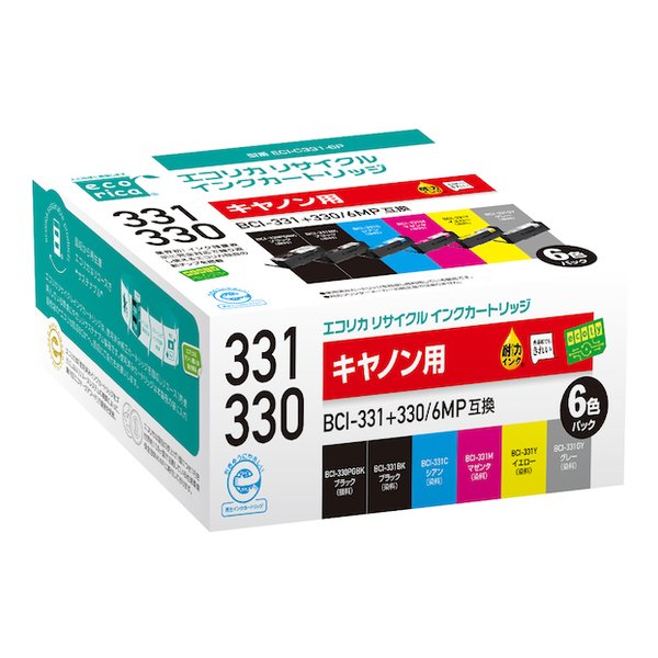 Refill Ink - 【10日は24時間限定クーポン配布】ecorica エコリカBCI-331+330/6MP対応リサイクルインクカートリッジ6色 ECI-C331-6P(2579881)送料無料