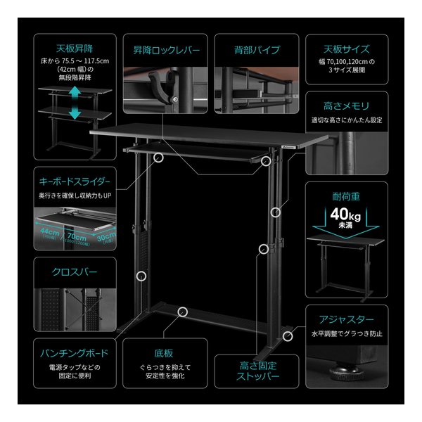 【10日は24時間限定クーポン配布】Bauhutte バウヒュッテスタンディングデスク 幅1200mm/ウッド BHD-1200H-WD(2496792)代引不可 [2]