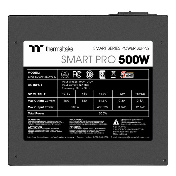 【6/1は24時間限定ポイントアップ＆お得なクーポン配布！】Thermaltake サーマルテイク電源ユニット Smart Proシリーズ 80PLUS STANDARD/500W/120mm静音ファン PS-SPD-0500NNFAWJ-1(2615427)送料無料