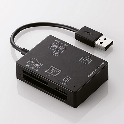 【20日は24時間限定クーポン配布！】ELECOM エレコムメモリリーダライタ SD+MS+CF+XD ブラック MR-A012BK(2410608)送料無料
