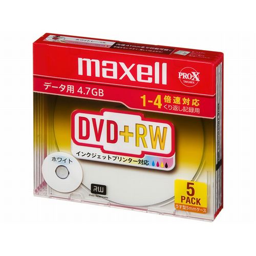 maxell マクセルmaxell データ用 DVD RW 4.7GB 4倍速対応 インクジェットプリンタ対応ホワイト 5枚 D RW47PWB.S1P5SAA(2409401)