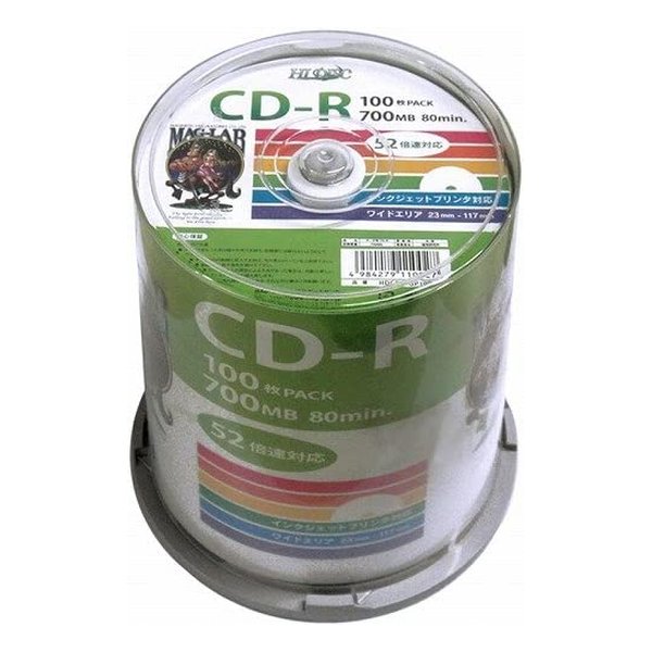 HI-DISC ハイディスクCD-R 52倍速 データ用 スピンドルケース入り 100枚 HDCR80GP100 2558769 送料無料