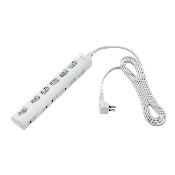 ELPA エルパLEDランプ 電源タップ 横差し 6個口 2m 節電スイッチ ホワイト WLS-LY62EB W(2569621)送料無料