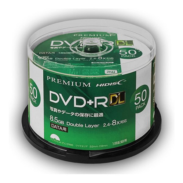 【RSL出荷】HI-DISC ハイディスクDVD+R DL 50枚 片面2層 8.5GB 8倍速対応 インクジェットプリンタ対応 HDVD+R85HP50 2531393 送料無料