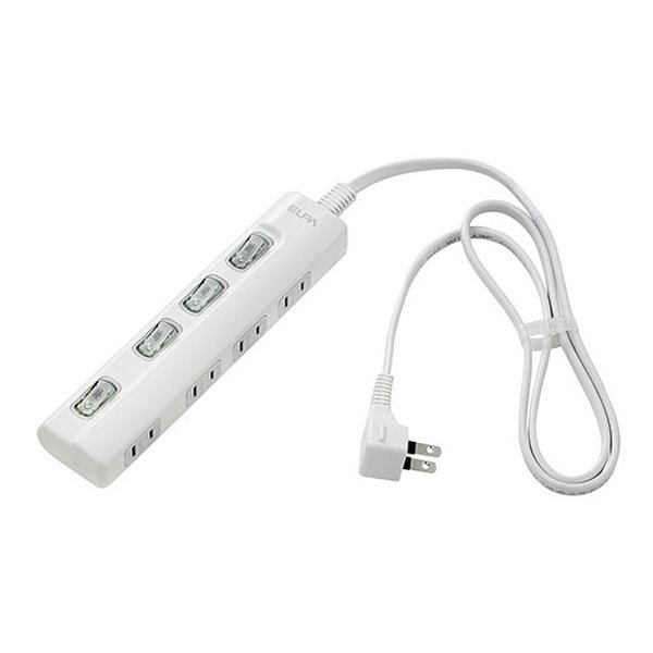 【15日は24時間限定クーポン配布！】ELPA エルパLEDランプ 電源タップ 横差し 4個口 1m 節電スイッチ ホワイト WLS-LY41EB W(2569622)送料無料