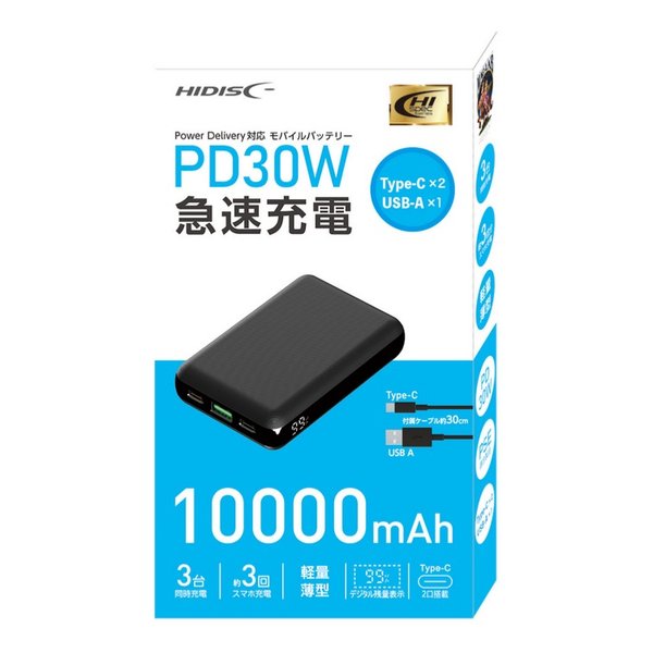 y5/15!I2l1lő100%|CgobNvGg[zN[|zz!HI-DISC nCfBXNPD30W}[doCobe[ Type-C~2 USB-A~1 1000mAh ubN HD-PD30W10000FTBK(2572778)