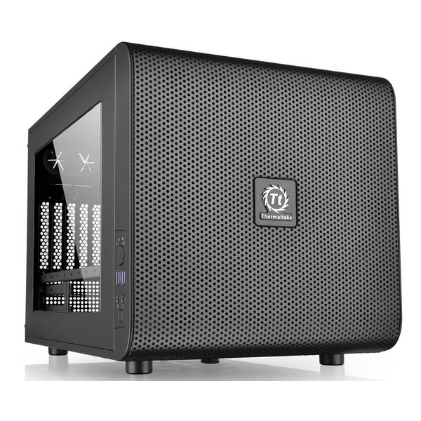 【18日は24時間限定クーポン配布！】Thermaltake サーマルテイクCore V21 キューブ型PCケース 水冷対応 ブラック CA-1D5-00S1WN-00(2404013)代引不可 送料無料