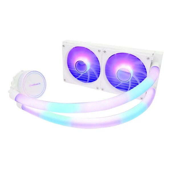 【18日は24時間限定クーポン配布！】Owltech オウルテックARGB LED内蔵ヘッド＆チューブ 120mm×2基 水冷CPUクーラー ホワイト OWL-LCS240ARGB-WH(2583592)送料無料