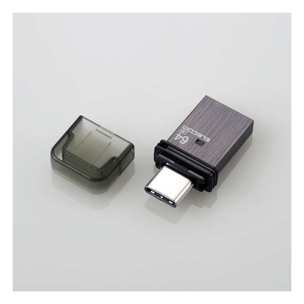 【18日は24時間限定クーポン配布！】ELECOM エレコムUSBメモリ Type-C キャップ式 64GB ブラック MF-CAU32064GBK(2585115)送料無料