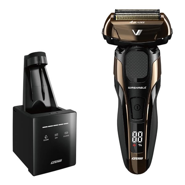 【25日は24時間限定クーポン配布】マクセルイズミ往復式4枚刃 メンズシェーバー Z-DRIVE ハイエンドシリーズ 洗浄器付 ゴールド IZF-V972-N ...