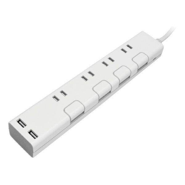 【18日は24時間限定クーポン配布！】TOPLAND トップランドUSB付き個別スイッチタップ 2m ホワイト 抗菌加工 STPC200-WT(2587023)送料無料