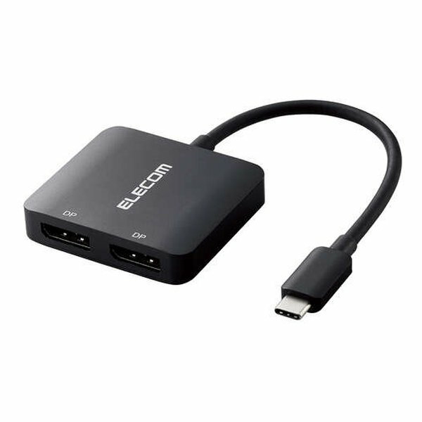 【15日は24時間限定クーポン配布！】ELECOM エレコムUSB Type-C - DisplayPort変換アダプター 2ポート/ケーブル12cm/ブラック AD-CDP2BK2(2637813)送料無料
