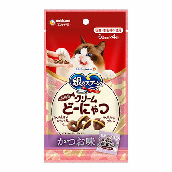 【8/30限定クーポン配布】unicharm（ユニ・チャーム）銀のスプーン おやつ お魚味クリームどーにゃつ かつお味 成猫/ドライ/6g×4袋 銀のスプーン おやつ お魚味クリームどーにゃつ かつお味 24g(2646845)