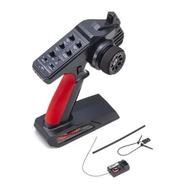 ●Syncro KT-231P+Transmitter 2.4GHz帯の3チャンネル送信機。 車が走り出さないように調整する『スロットルトリム』、車がまっすぐ走るように調整する『ステアリングトリム』、前進側とブレーキ側の動作量を調整する『スロットルエンドポイントアジャスト』、ステアリングの舵角を調整する『ステアリングD/Rアジャスター』を装備。 電源には単3アルカリ乾電池4本（別売）が必要です。●Syncro KRG-331 Gyro Receiver ジャイロ内蔵受信機KRG-331は、KSS（Kyosho Stability System）を搭載しており、滑りやすい路面やステアリングがとられる凸凹路面での直進性を補正する機能と、コーナリング中のスピンを防ぎ、より速い速度でコーナーを立ち上がれるトラクション補正機能が付いています。 ユーザーの好みにあわせて補正の調整が可能なので、路面状況や車体に合せてセッティングを施すことが可能。