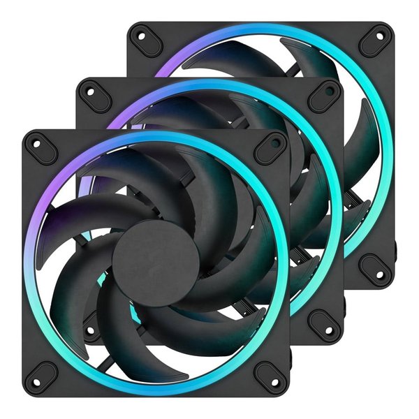 ●アドレサブル Gen 2 RGB LEDを搭載リング状にデザインされたアドレサブル Gen 2 RGB LEDを装備。ライティングのカスタマイズにも対応しており、鮮やかなイルミネーションを楽しむことができます。●ノイズを抑えながら冷却効率を最大化高強度の液晶ポリマー（LCP）製ブレードと、高速回転時のノイズを低減するスイープブレードデザインを採用。精密な設計により冷却効率も向上させています。また、静音動作と長寿命を実現する流体動圧軸受（FDB）を採用しています。●デイジーチェーン接続に対応短い一体型フラットケーブルと、クラスターごとに1本の延長ケーブルを付属。簡単に配線できるデイジーチェーン接続に対応し、ケーブルの取り回しもすっきりとさせられます。■ファン回転数 ：350±150〜1.800rpm ±10%■最大風圧 ：2.45mmH2O■最大風量 ：74.39CFM■ノイズレベル ：28dBA■ベアリング方式 ：FDB（流体動圧軸受）■定格電圧 ：12V（ファン）、5V（LED）■定格電流 ：0.17A（ファン）、0.3A（LED）■定格入力 ：2.04W（ファン）、1.5W（LED）■コネクタ ：Fractal Connect■MTBF ：90.000時間■LED ：アドレサブル Gen 2 RGB■ケーブル長 ：155mm（デイジーチェーンケーブル） 500mm（延長ケーブル）■本体サイズ ：140×140×25mm■重量 ：253g（ファン1基あたり）■同梱物 ：ファン×3、取付ネジ×12、スプリッターケーブル×1、延長ケーブル×1■カラー ：ブラック