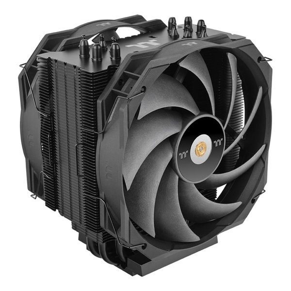 ●ワークステーションに最適なTDP 500W対応Intel LGA4677およびAMD sTR5/SP6ソケットに対応。ニッケルメッキを施した大型の銅製ベースプレート、6本のU字型ヒートパイプを採用した精密構造により、TDP 500Wまで対応する卓越した冷却性能を実現しており、ワークステーションに最適です。●高静圧PWMファン「TOUGHFAN 14 Pro」を2基搭載LCP素材のファンブレードを採用する同社製ファン「TOUGHFAN 14 Pro」を2基搭載。高速回転時や高温時の形状変化が少なく、静圧と静音性に優れているほか、メモリの高さに合わせてファンの位置調整が可能です。■材質 ：銅、アルミニウム■ヒートパイプ ：6本（直径6mm）■ファン ：140mmファン×2（TOUGHFAN 14 Pro）■ファン回転数 ：500〜1.500rpm■風圧 ：1.86mmH2O（ファン1基あたり）■風量 ：83.4CFM（ファン1基あたり）■ノイズレベル ：24.4dBA（ファン1基あたり）■定格電圧 ：12V■定格電流 ：0.16A（ファン1基あたり）■電源入力 ：1.92W（ファン1基あたり）■コネクタ ：4ピン■ファン寿命 ：50.000時間■本体サイズ ：143.2(L)×115(W)×165(H) mm■対応CPUソケット ：Intel：LGA4677 AMD：sTR5/SP6■保証期間 ：3年
