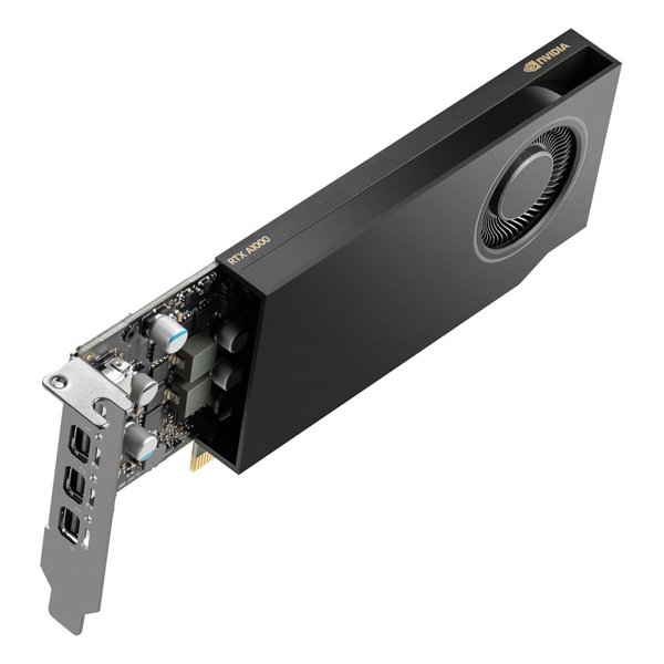 ●最もパワフルなロープロファイル・シングルスロットRTX GPUNVIDIA RTX A1000は、前世代と比較して単精度浮動小数点（FP32）スループットを最大2.7倍向上させ、2Dグラフィックス、3Dモデル開発、基本的な写真やビデオ編集、データ分析等、グラフィックス処理およびレンダリングワークフローに大幅な性能向上をもたらします。NVIDIA RTX A1000は、2つのFP32プライマリデータパスを可能にし、ピーク時のFP32演算を2倍にします。●また、第2世代のレイトレーシングエンジンを組み込んだNVIDIA AmpereアーキテクチャベースのGPUは、驚異的なレイトレーシング描画性能を提供します。NVIDIAは今回初めて、ロープロファイル、シングルスロットフォームファクタのGPUにRTコアを導入しました。1枚のRTX A1000ボードで、物理的に正確な影、反射、屈折を持つ複雑なプロフェッショナルモデルをレンダリングすることができ、ユーザーに瞬時の洞察を与えることができます。●NVIDIA OptiX、Microsoft DXR、VulkanレイトレーシングなどのAPIを活用するアプリケーションと協調して動作することで、RTX A1000をベースとしたシステムは、これまでにないレベルの生産性を実現するための即時フィードバックを提供する、真にインタラクティブなデザインワークフローを強力にサポートします。RTX A1000は、前世代と比較してレンダリング性能が最大3倍高速化されています。このテクノロジーは、レイトレースされたモーションブラーのレンダリングも高速化し、より高いビジュアル精度でより高速な結果を実現します。●最新のワークフロー向けに開発されたRTX A1000は、Ampere GPUアーキテクチャの一部として強化されたTensorコアを搭載しており、前世代と比較して最大3倍のジェネレーティブAI性能を実現します。第3世代のTensorコアは、TF32およびBFloat16精度モードを加速します。浮動小数点と整数の独立したデータパスにより、計算とアドレス計算を混在させたワークロードをより効率的に実行する事が出来ます。■GPUアーキテクチャ ：Ampere■GPUメモリー ：8GB GDDR6■メモリーインターフェース ：128bit■メモリー帯域幅 ：192GB/s■NVIDIA CUDAコア数 ：2.304■NVIDIA 第4世代 Tensorコア数 ：72■NVIDIA 第3世代 RTコア数 ：18■単精度演算性能（TFLOPS）※1 ：6.7■RTコア性能（TFLOPS）※1 ：13.2■Tensor性能（TFLOPS）※2 ：53.8■システムインターフェース ：PCI Express 4.0 x8（形状はx16）■最大消費電力 ：50W■サーマルソリューション ：アクティブ■フォームファクター ：2.7(H)×6.4(L) inch、シングルスロット、ロープロファイル■ディスプレイコネクター ：Mini DisplayPort 1.4a×4■最大同時ディスプレイ表示 ：4096×2160@120Hz×4 5120×2880@60Hz×4 5120×3200@60Hz×4 7680×4320@30Hz×2 7680×4320@60Hz×2（DSC圧縮もしくは2本のDisplayPort 1.4aを使用） 7680×4320@120Hz×1（DSC圧縮と2本のDisplayPort 1.4aを使用）■エンコード／デコードエンジン ：エンコード×1、デコード×2（+AV1デコード）■NVIDIA NVLink ：非対応※1 GPUブーストクロックに基づくピークレート※2 スパース性を使用した効果的なFP16 TFLOPS