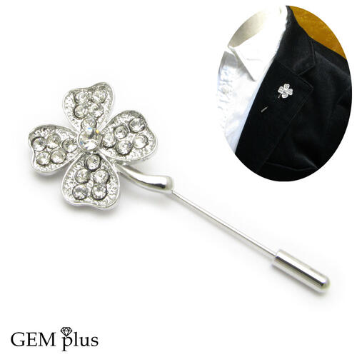 ピンブローチ ラペルピン クローバー 四つ葉 ラッキー ハッピー 幸運 招福 ブローチ KS52008【GEM plus】【メンズ】【結婚式】【レディース】