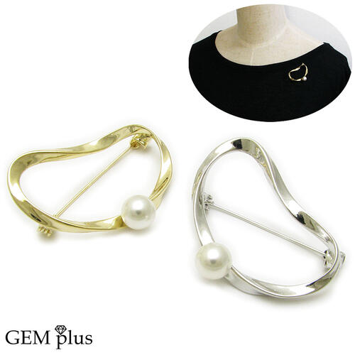 ブローチ レディース パール フレーム シンプル ピン 真珠 ラペルピン ラベルピン タックピン KS55010【GEM plus】【メンズ】【結婚式】