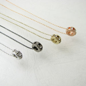 Coral Pink - ネックレス ジルコニア×リング型トップ チェーンネックレス KN16012-16015【ペンダント】【ペアネックレス】【革ネックレス】